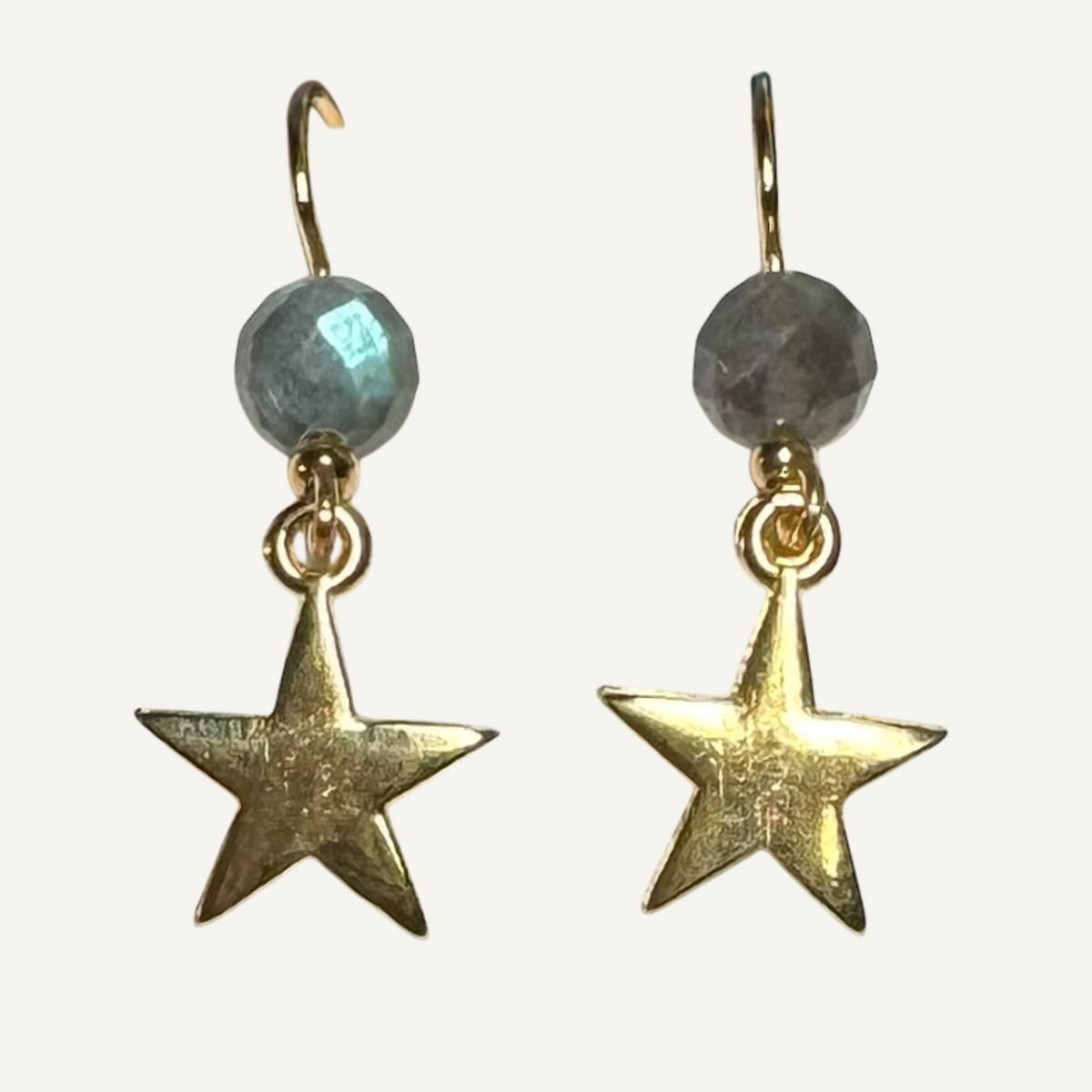 Gold star earrings with Labradorite