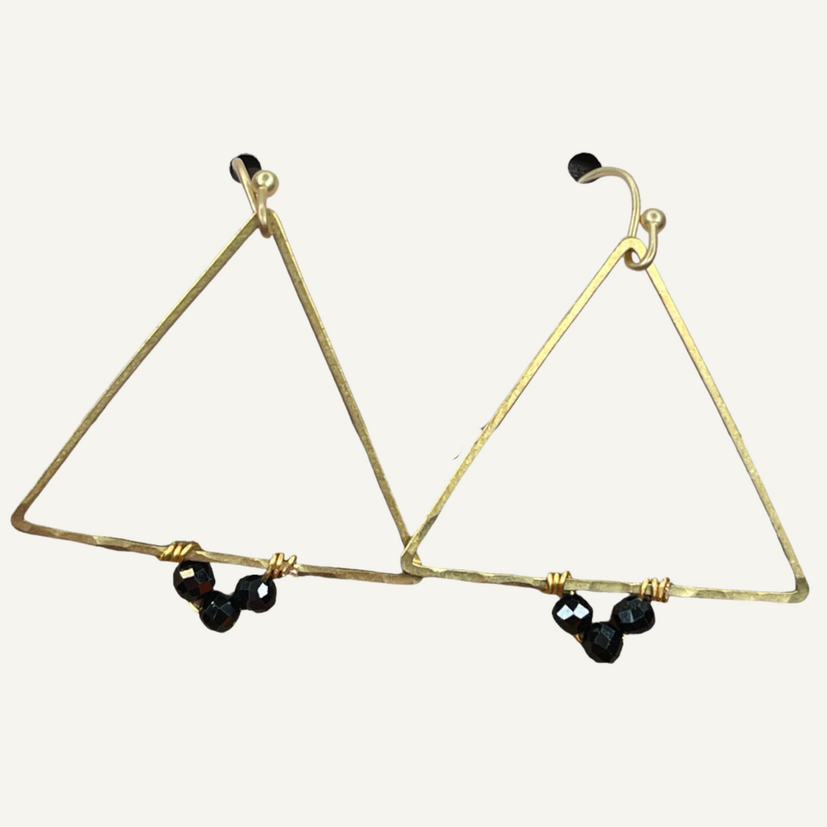 Gold triangle earrings with spinel