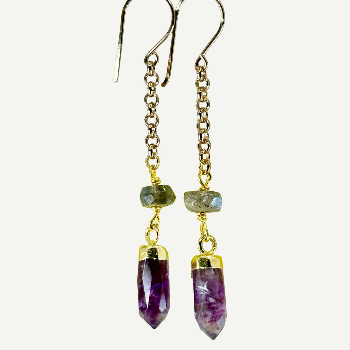 Amethyst daggers with gold chain