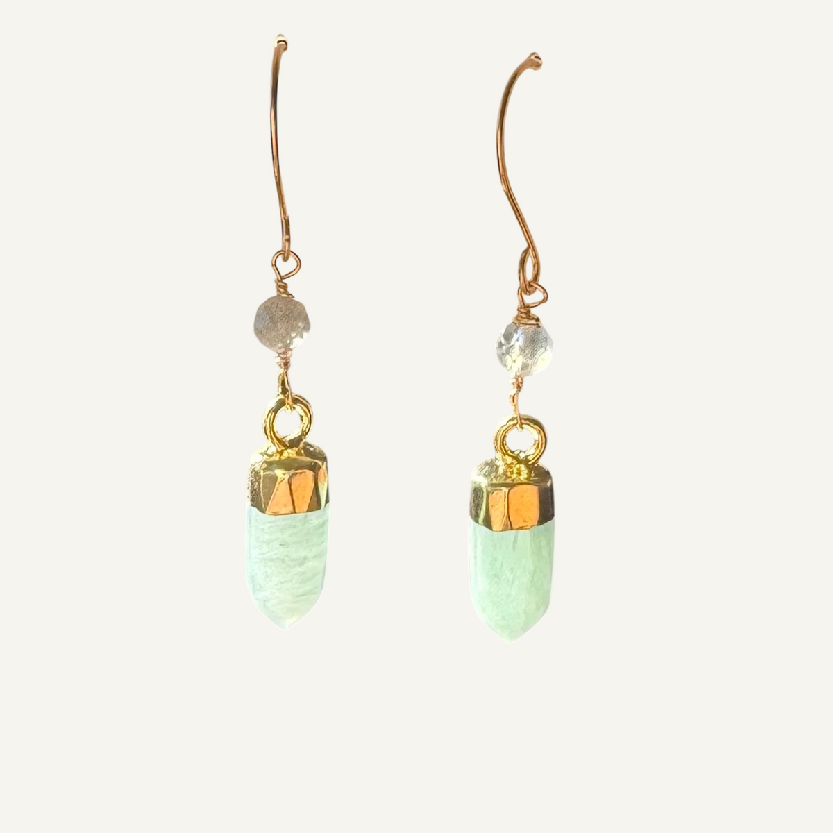 Gold amazonite dagger earrings