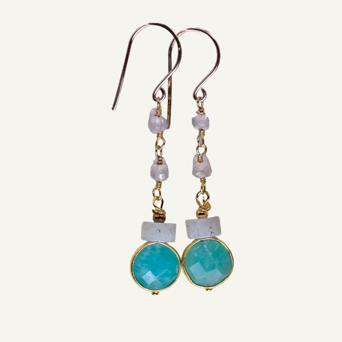 Circular golden amazonite with labradorite earrings