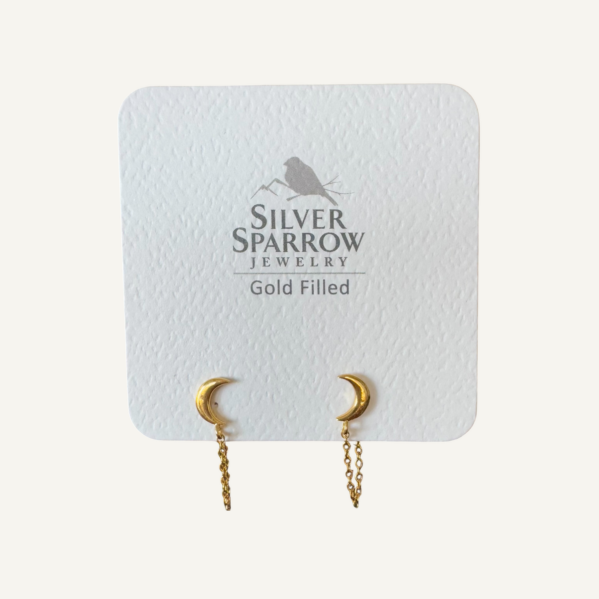 Gold moon chain stud earrings