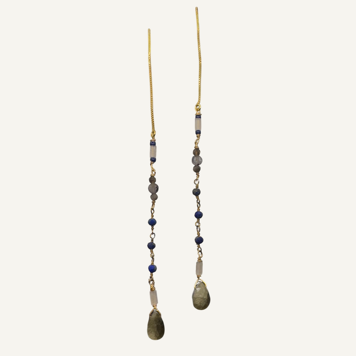 Gold threader earrings obsidian
