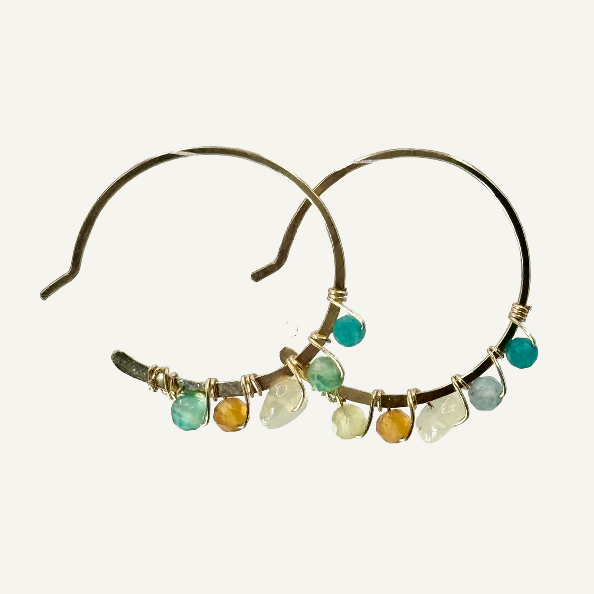 Forged open hoops, ethiopian opal