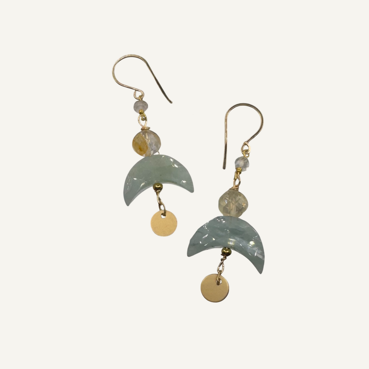 Golden aquamarine gold dangle earrings
