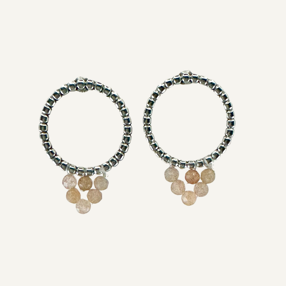 Woven hoop studs with sunstone