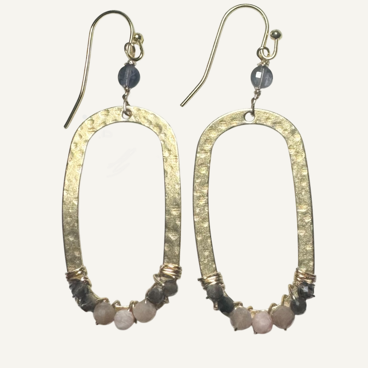 Gold hammered woven oval earrings
