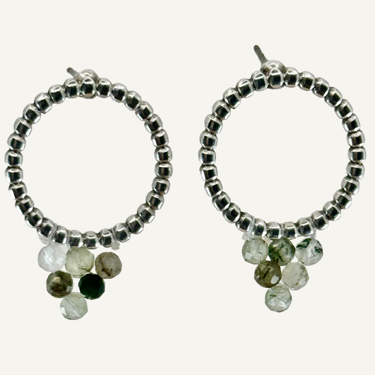 Stud silver rope with moss agate