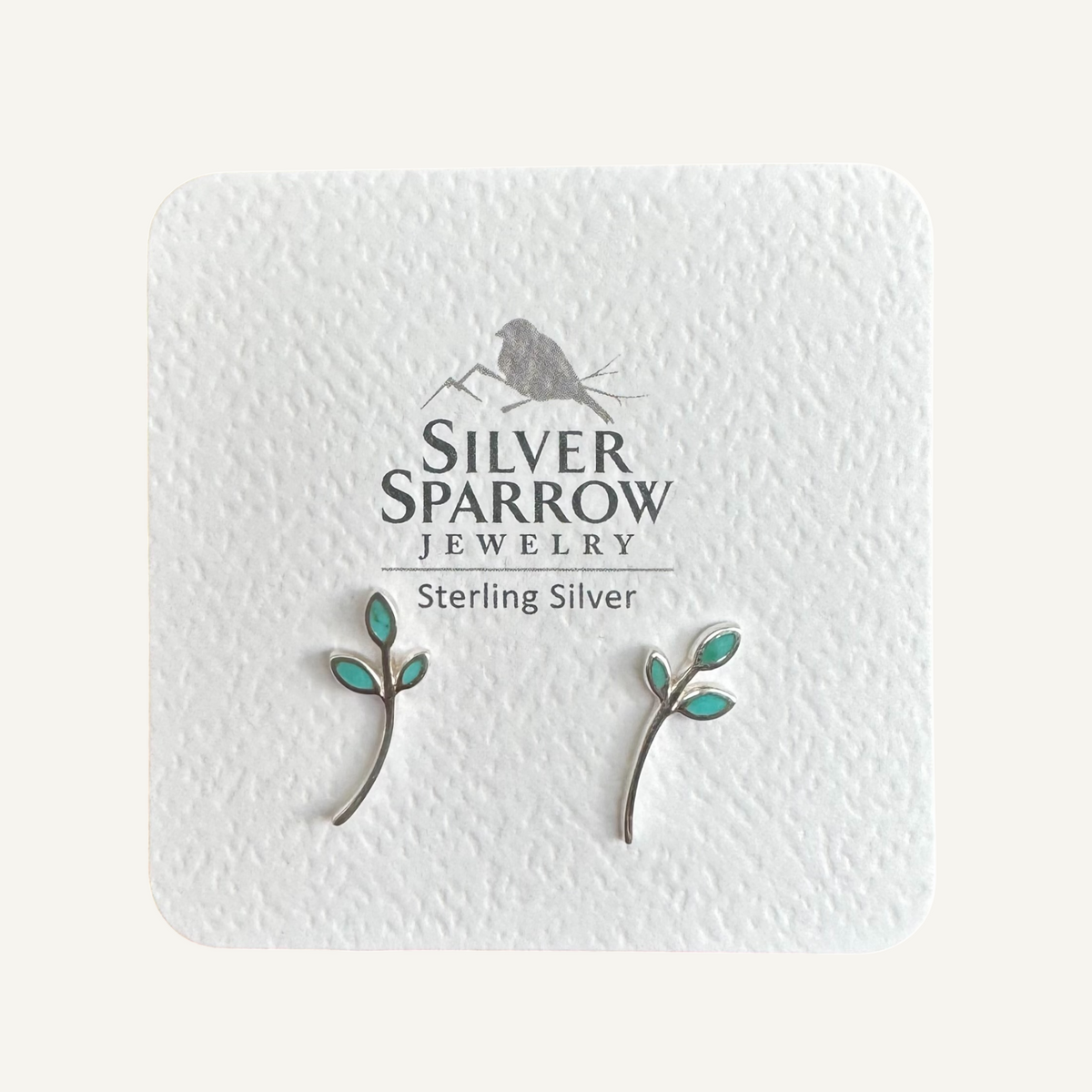 Sterling leaf with turquoise inlay stud earrings
