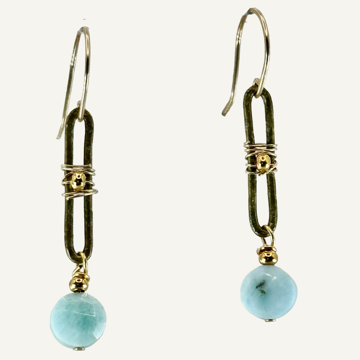 Elongated decorative ovals with Larimar