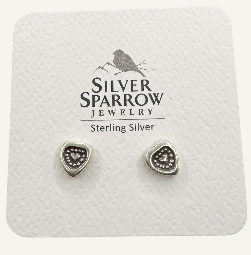 Sterling Silver heart stamped stud earrings
