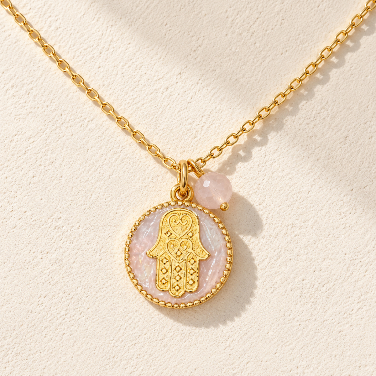 Rose Quartz with Hamsa Necklace