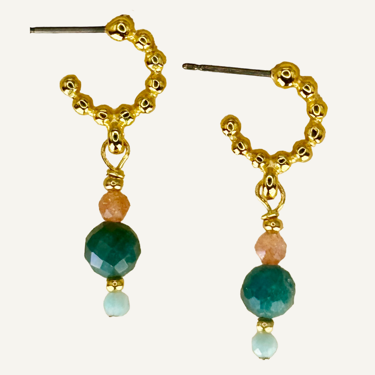 Textured hoop earrings with fancy jasper mix