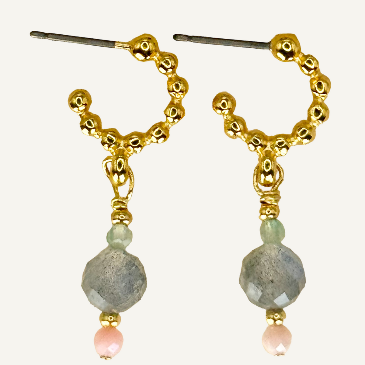 Textured hoop earrings with labradorite