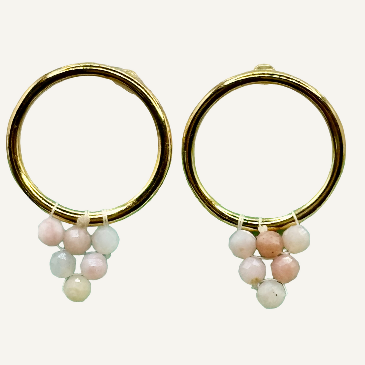Woven picot stud earring with pink opal