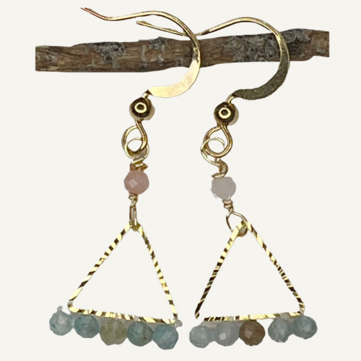 Triangle geometric earring with apatite and opal