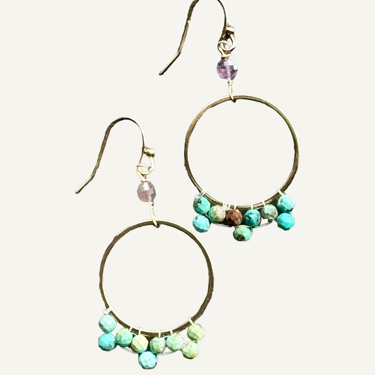 Woven Hoops earrings with Turquoise and Sapphire