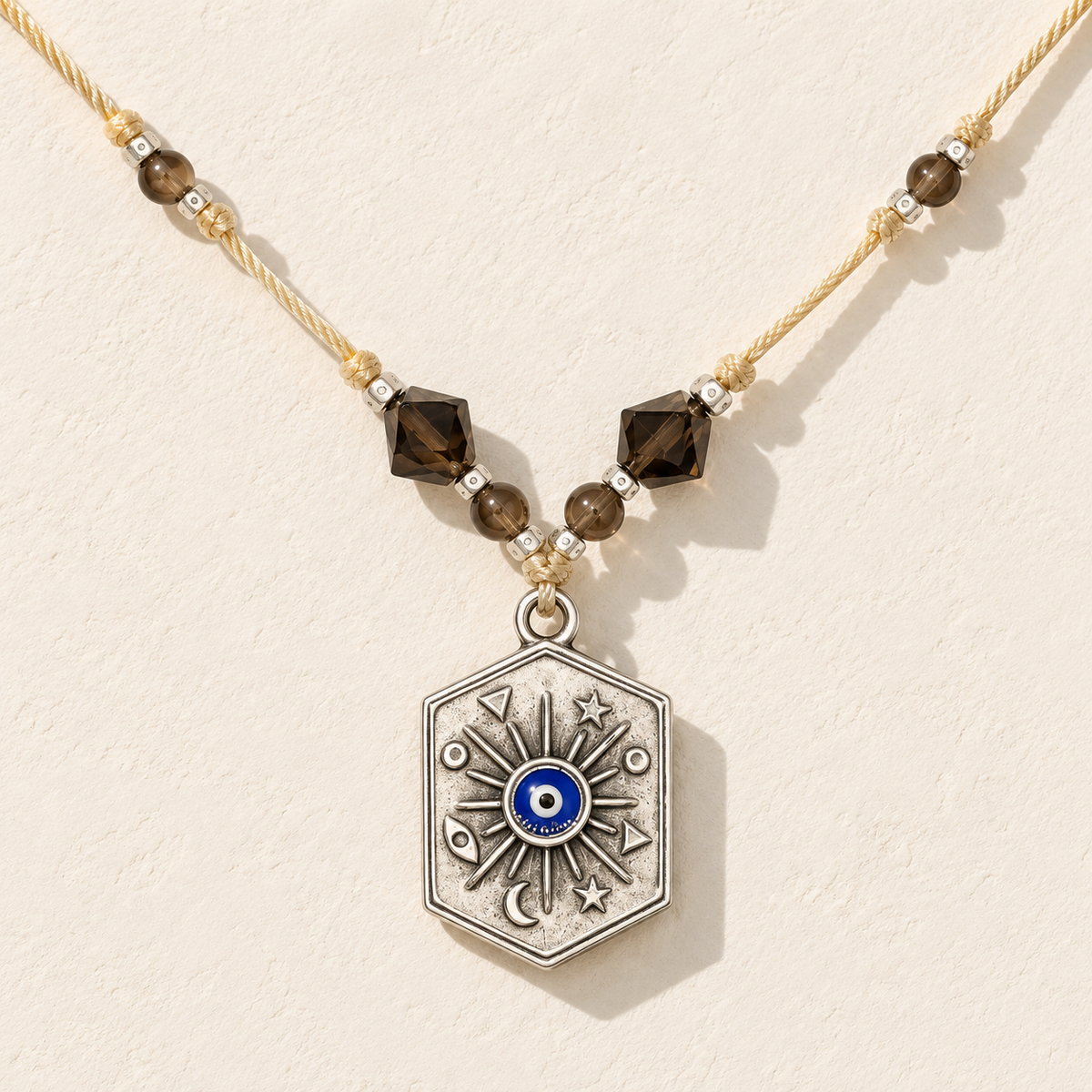 Smoky Quartz with Evil Eye Necklace