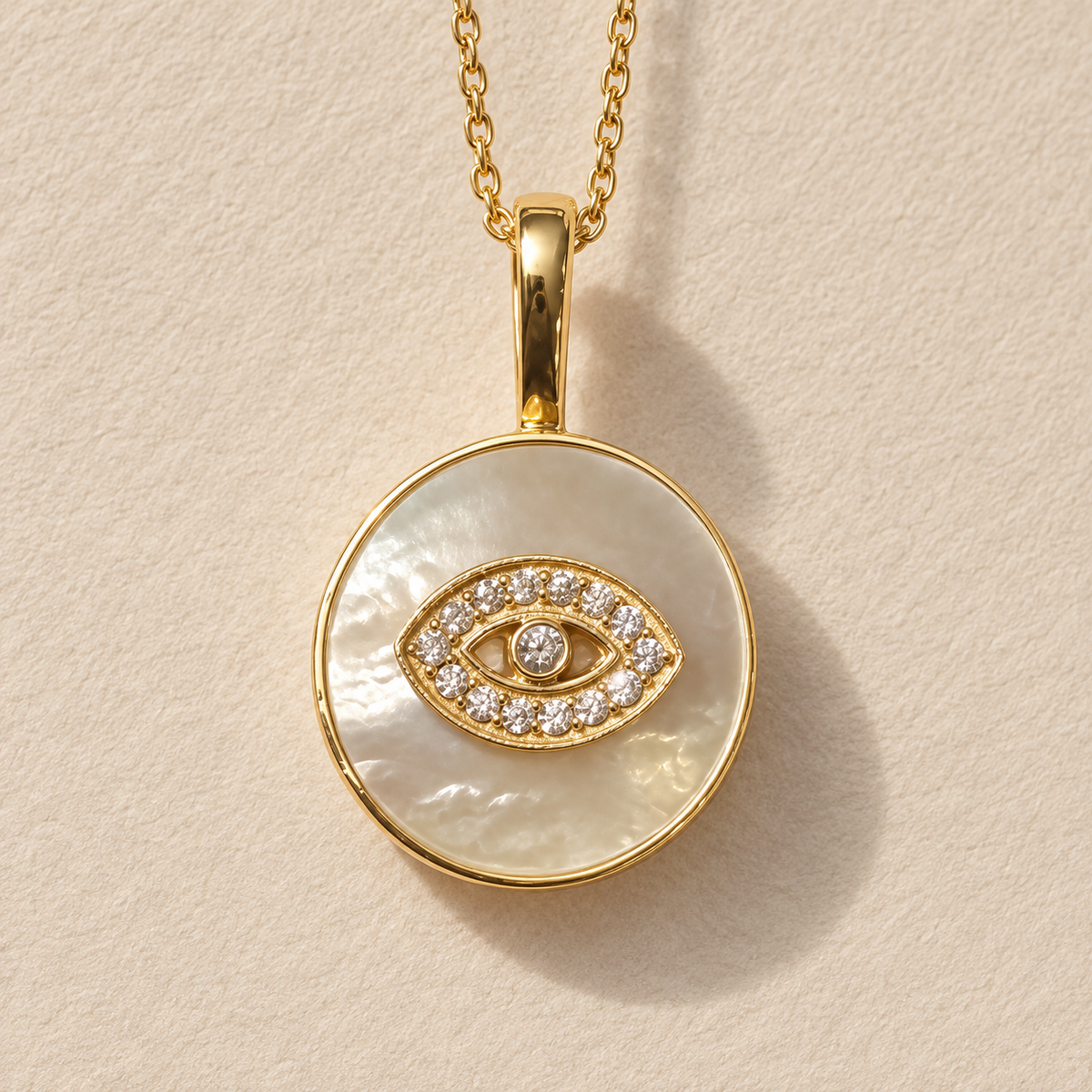 Mother of Pearl rhinestone evil eye necklace