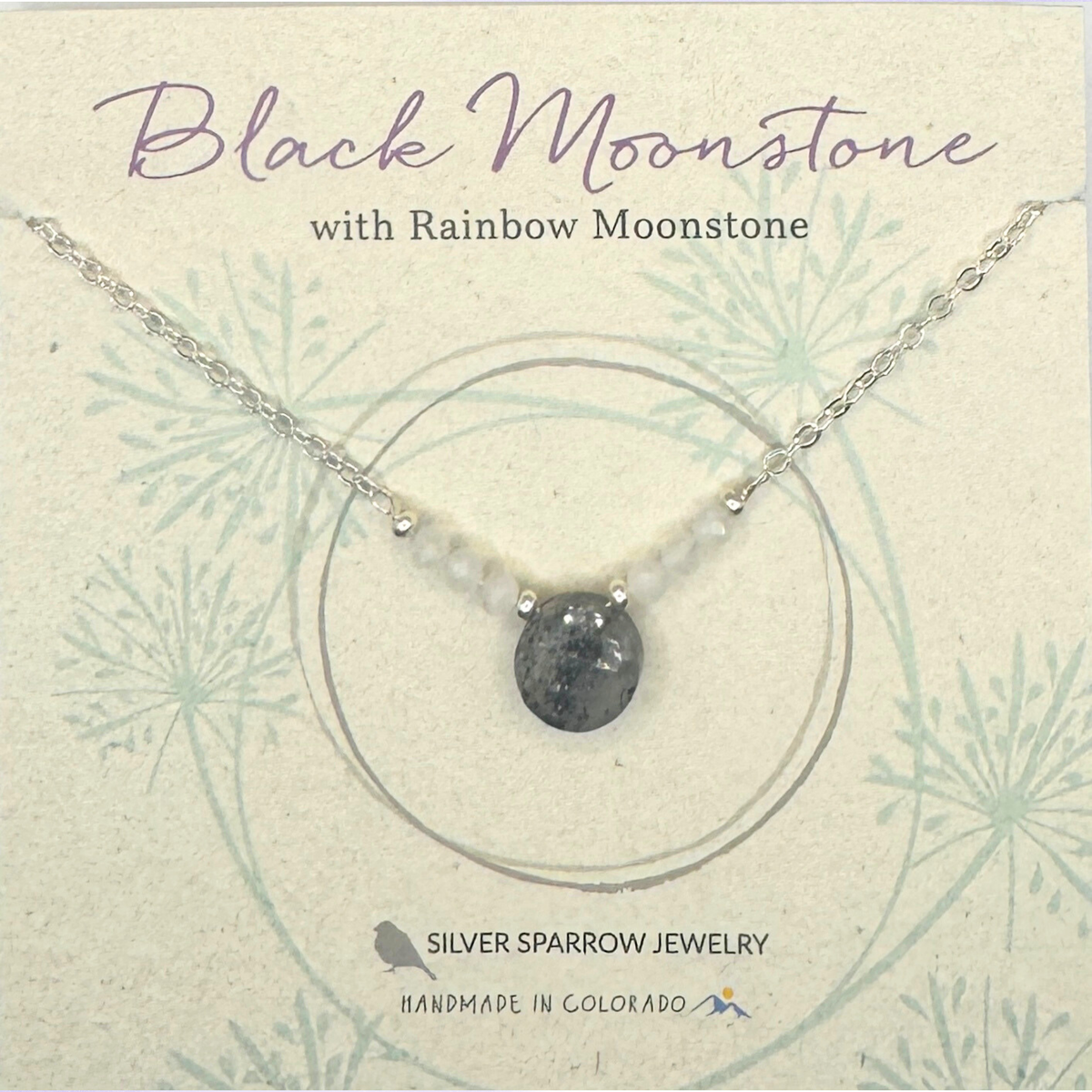 Black moonstone and rainbow moonstone small circle necklace