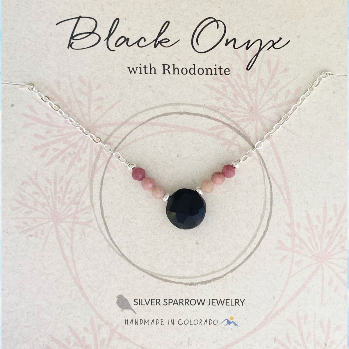 Black onyx and rhodonite small circle necklace