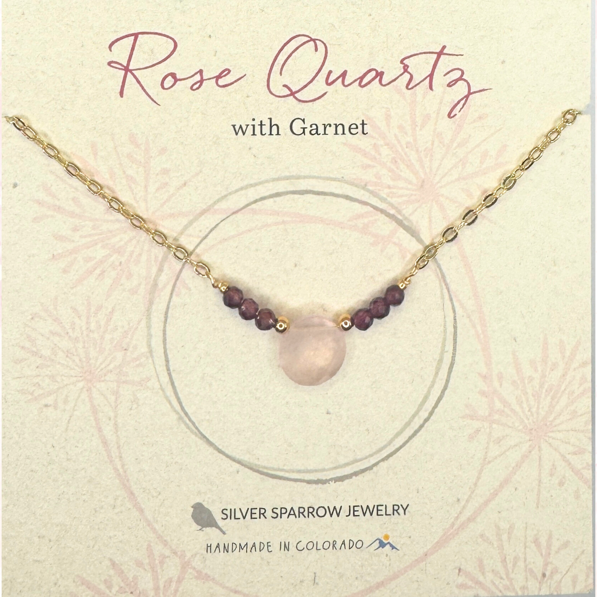 Rose quartz and garnet small circle necklace