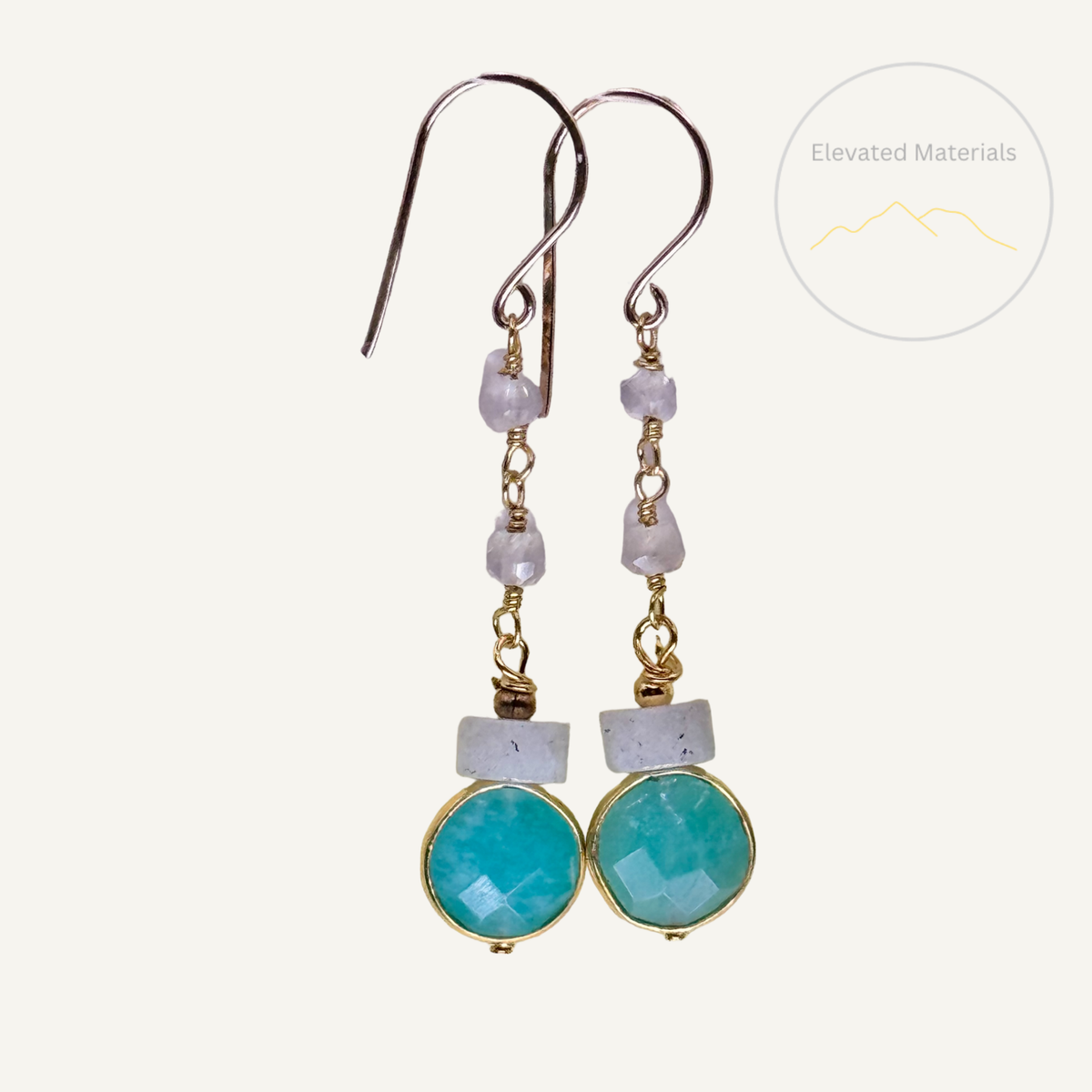 Circular golden amazonite with labradorite earrings