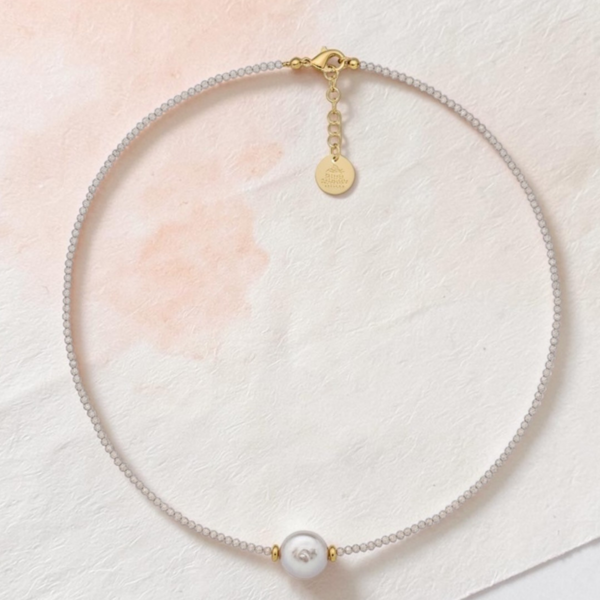 Peach Cubic Zircon Pearl Necklace | Gold Stainless Steel Jewelry
