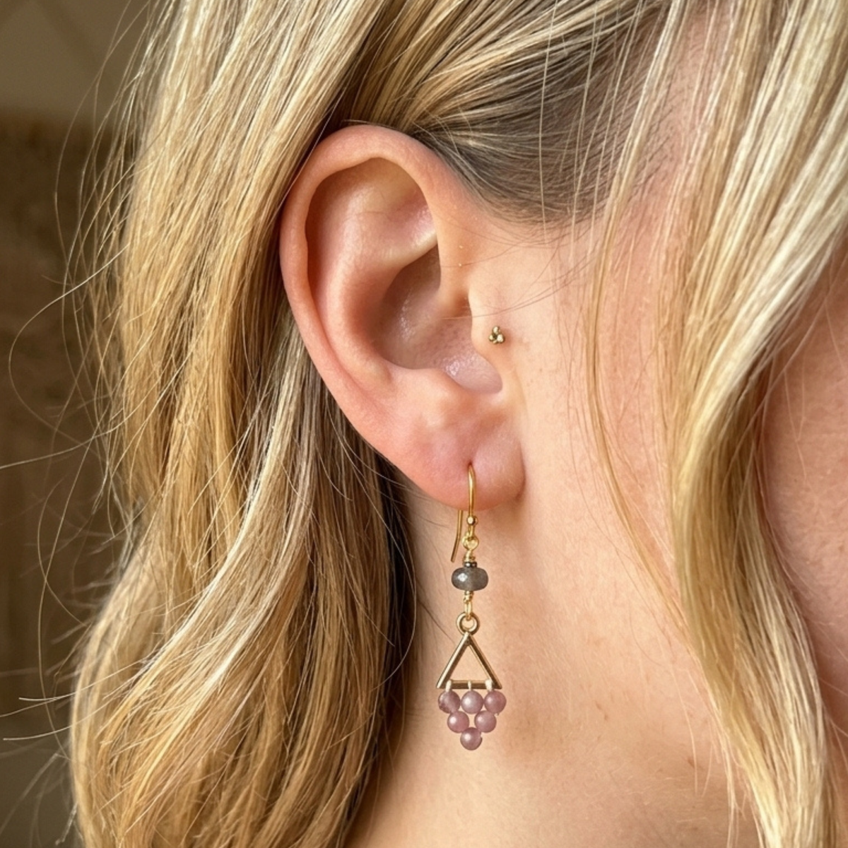 Pink Tourmaline Earrings – Handmade Gemstone Triangle Earrings