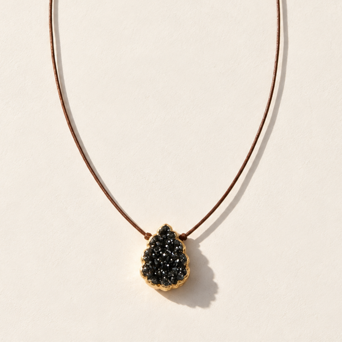 Black Druzy Gold Drop Necklace
