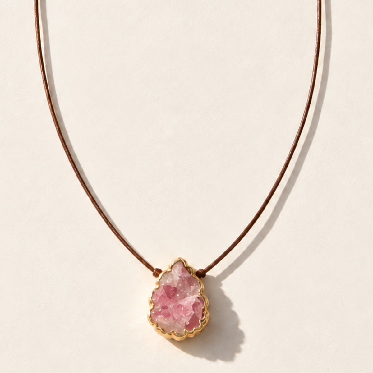 Pink Tourmaline Gold Drop Necklace