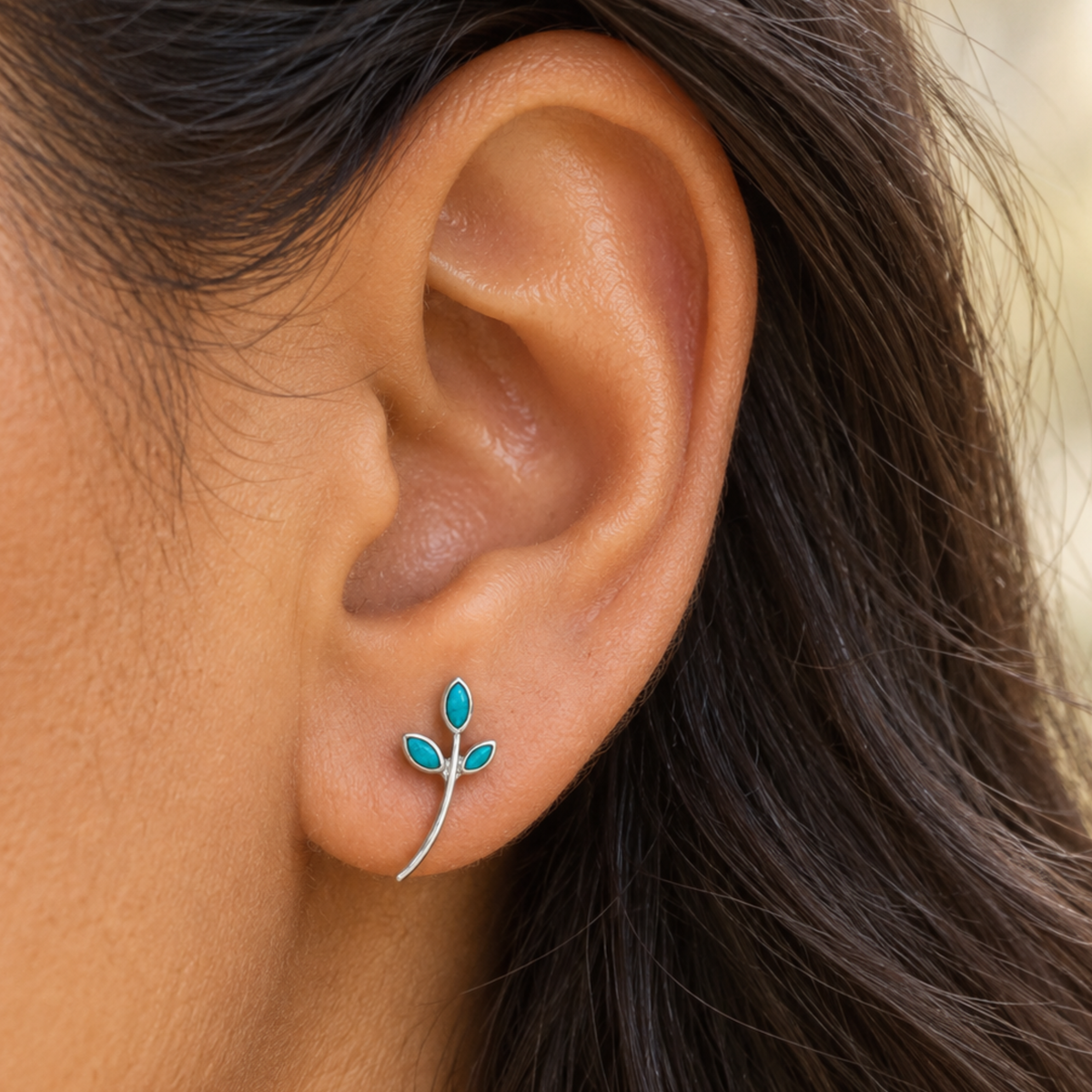 Sterling leaf with turquoise inlay stud earrings
