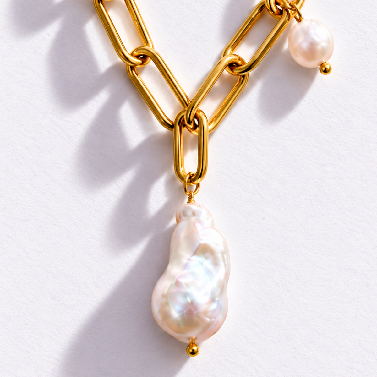 Aquamarine & Baroque Pearl Chunky Chain Necklace