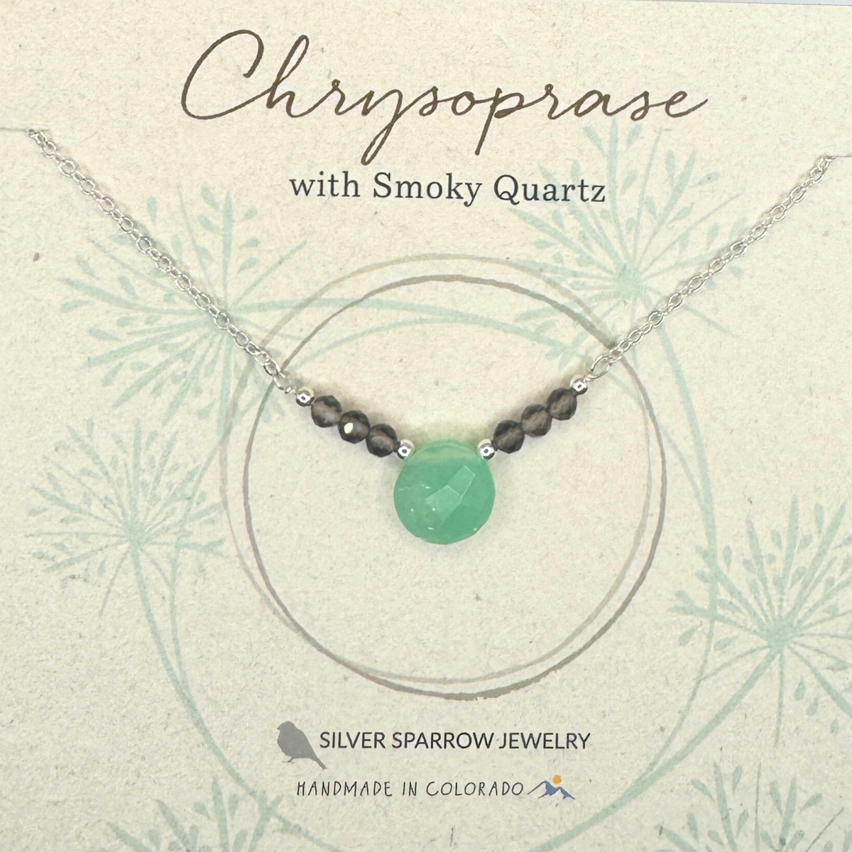 Chrysoprase and smoky quartz small circle necklace