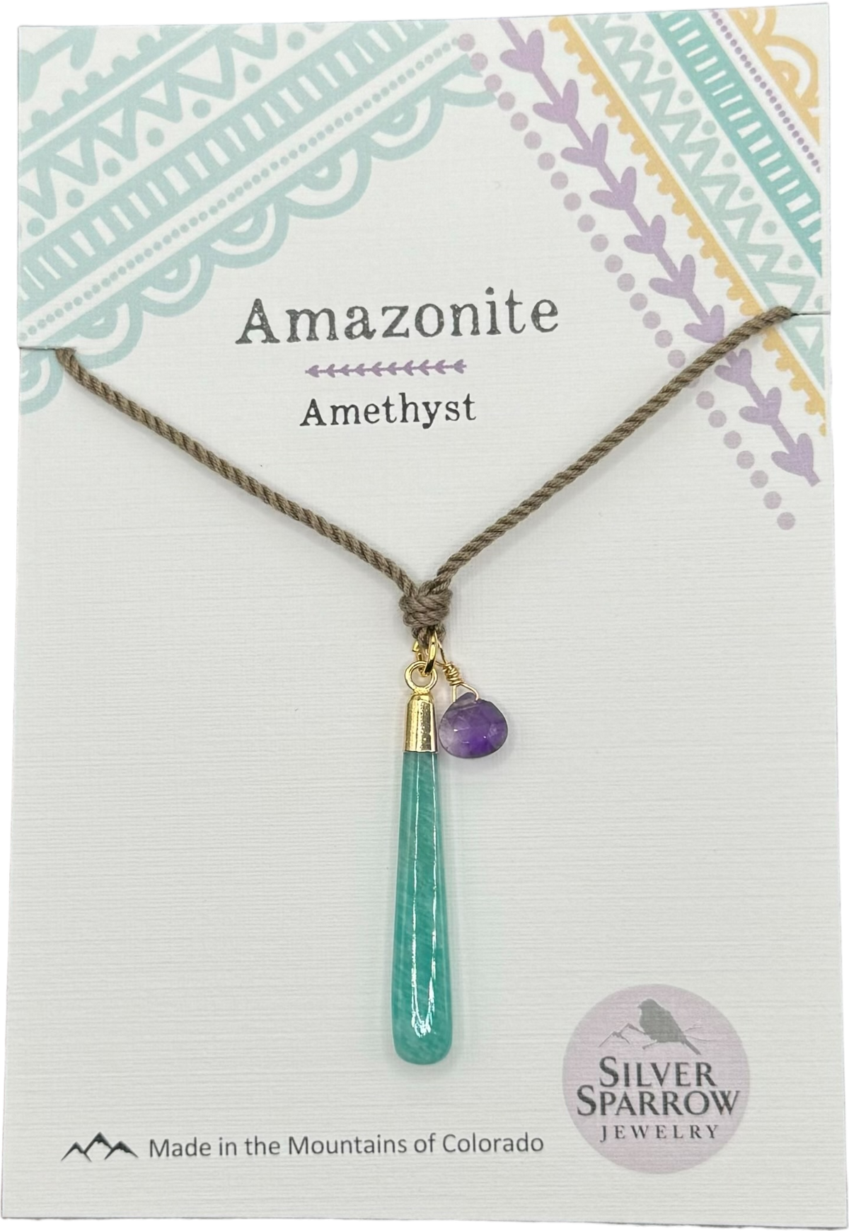 Amazonite with Amethyst Fancy Drop Necklace
