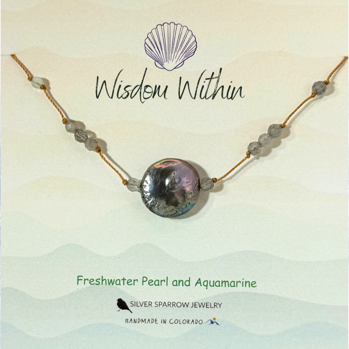 Freshwater pearl necklace with aquamarine