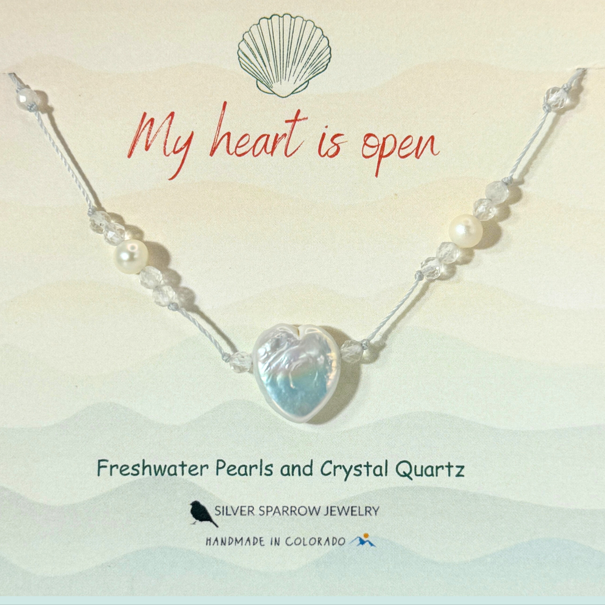 Freshwater pearl heart necklace with crystal quartz