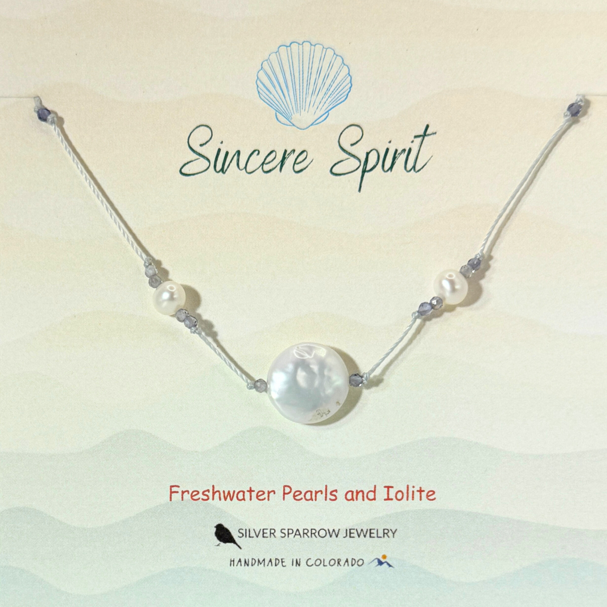 Freshwater white coin pearl necklace with iolite