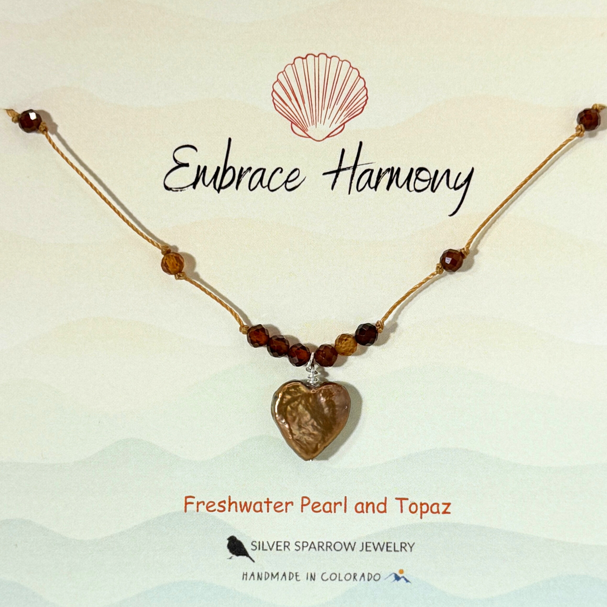 Freshwater bronze heart pearl necklace with topaz