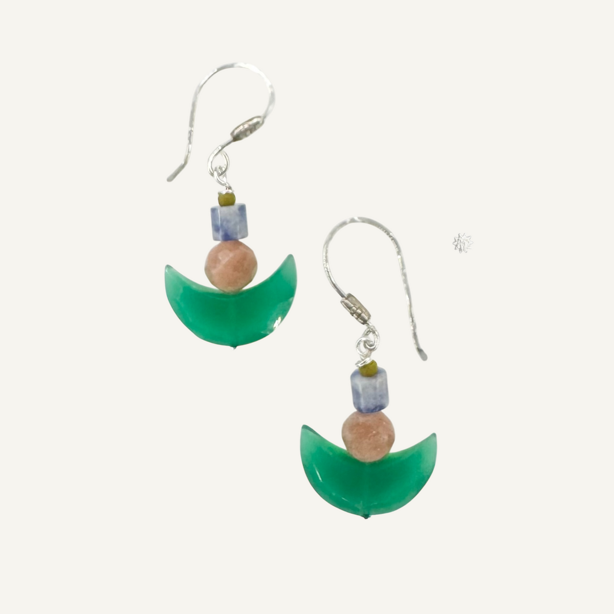 Green Onyx crescent moon earrings