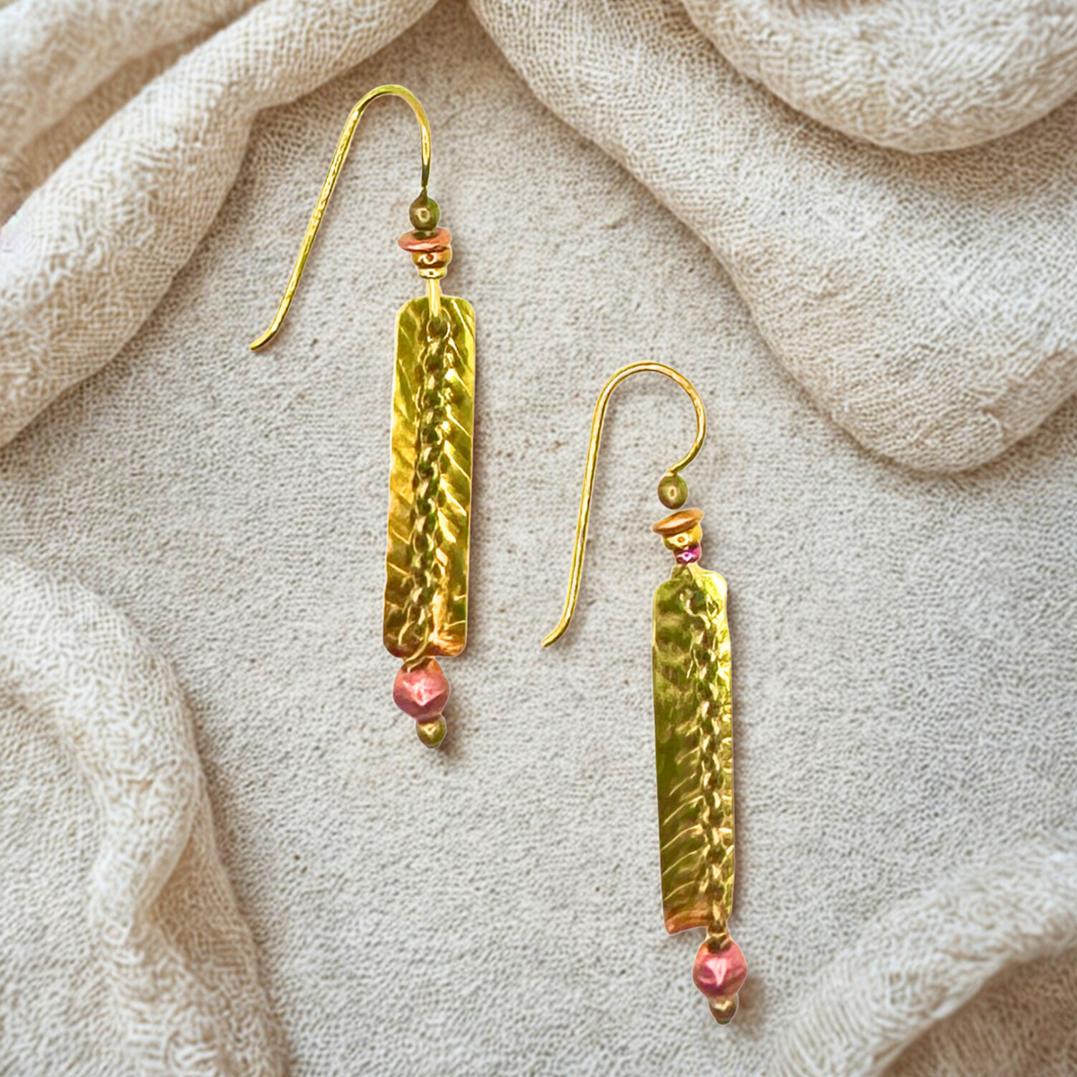 Hand-milled niobium bar earrings with Swarovski pearls