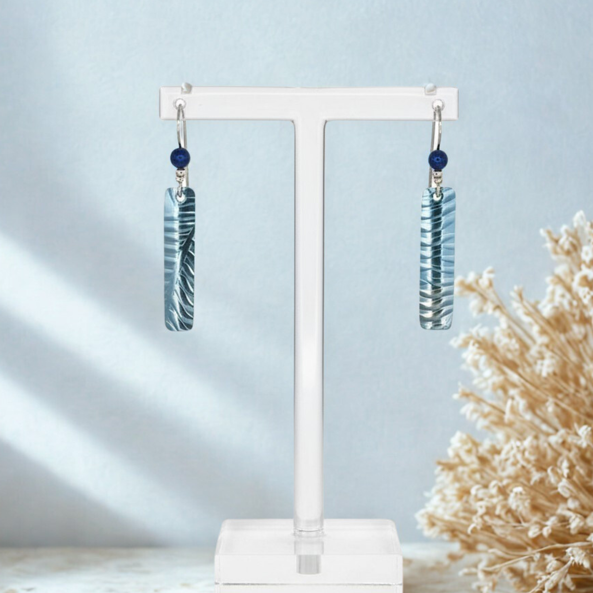 Hand-milled niobium bar earrings with Swarovski pearls