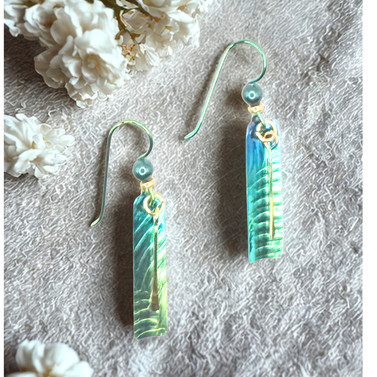 Hand milled niobium bar earrings with Swarovski pearls