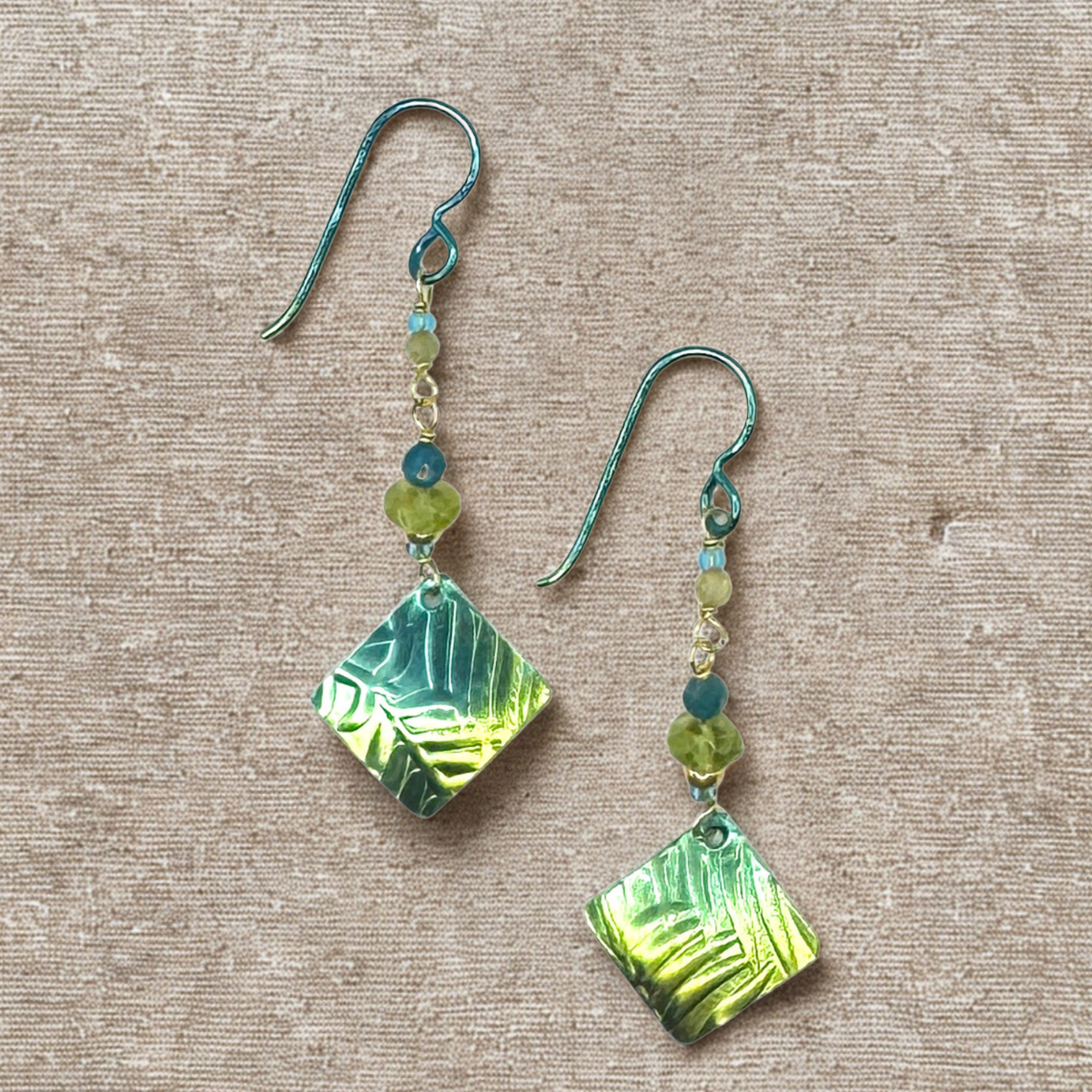 Hand-milled niobium diamond earrings with Swarovski pearls