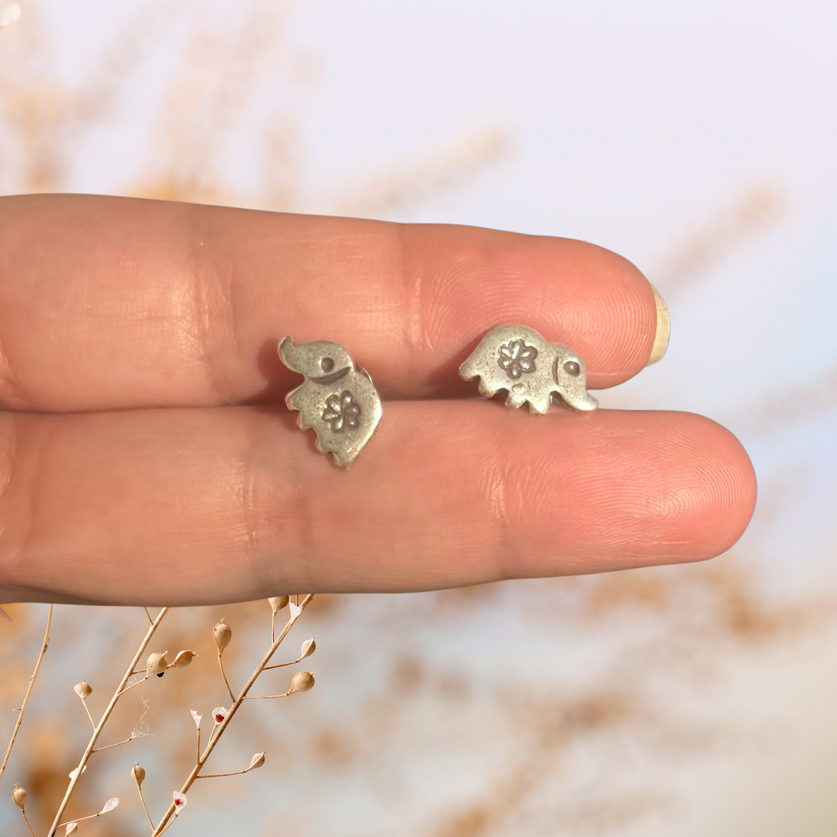 Hill Tribe Sterling elephant studs