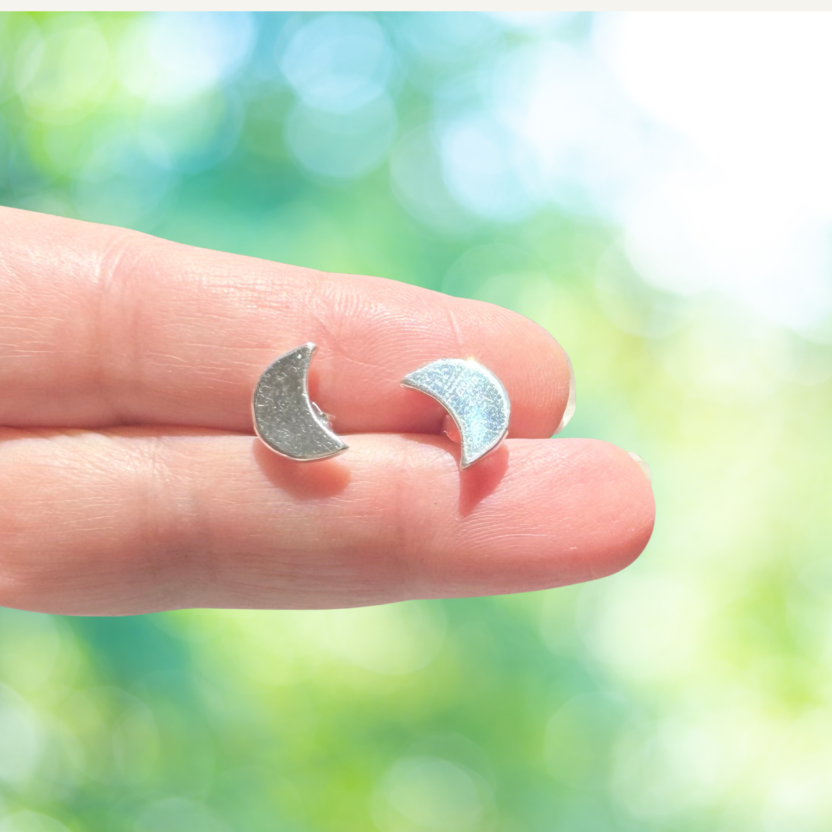 Sterling Silver Moon Stud Earrings.