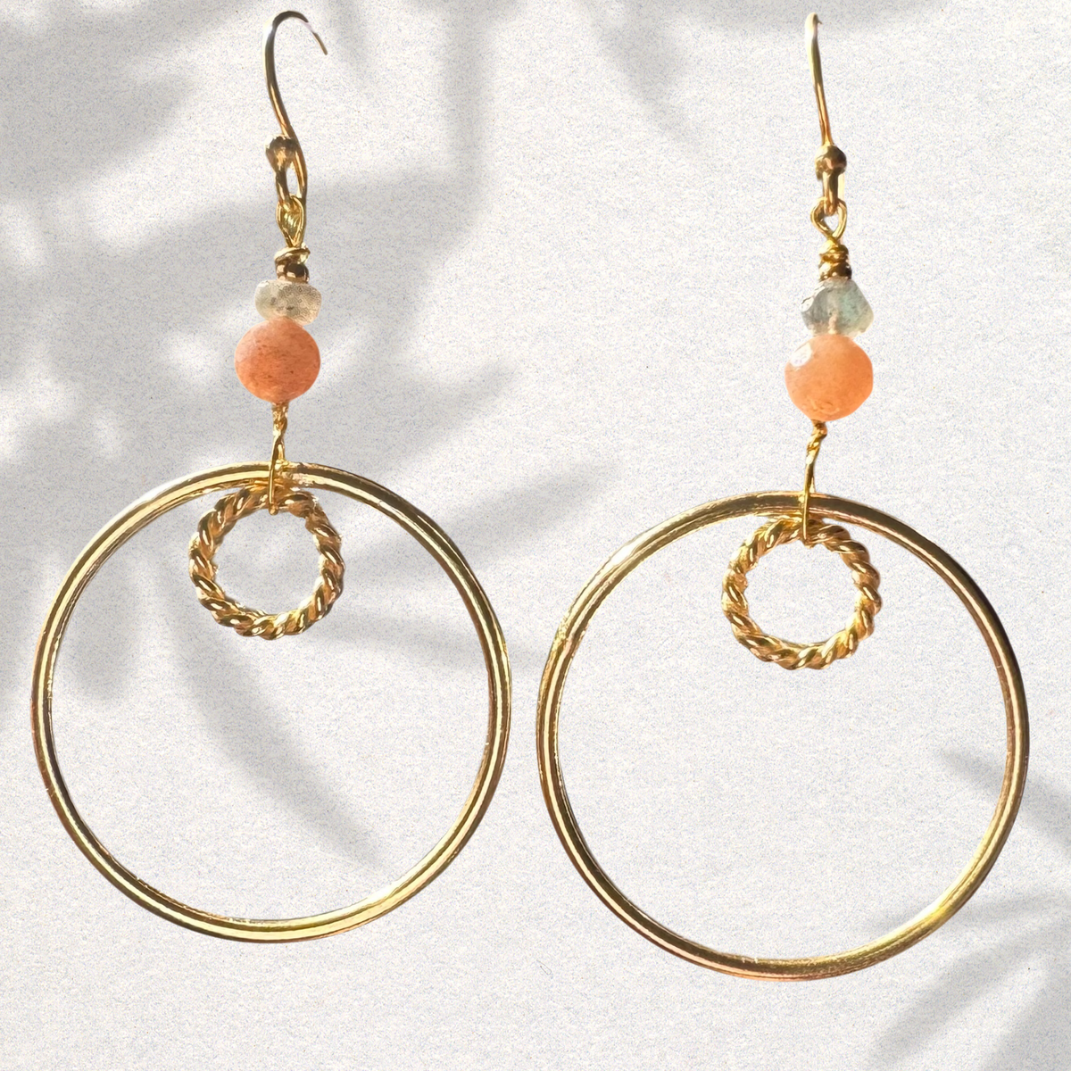 Sunstone & Labradorite Gold Circle Earrings