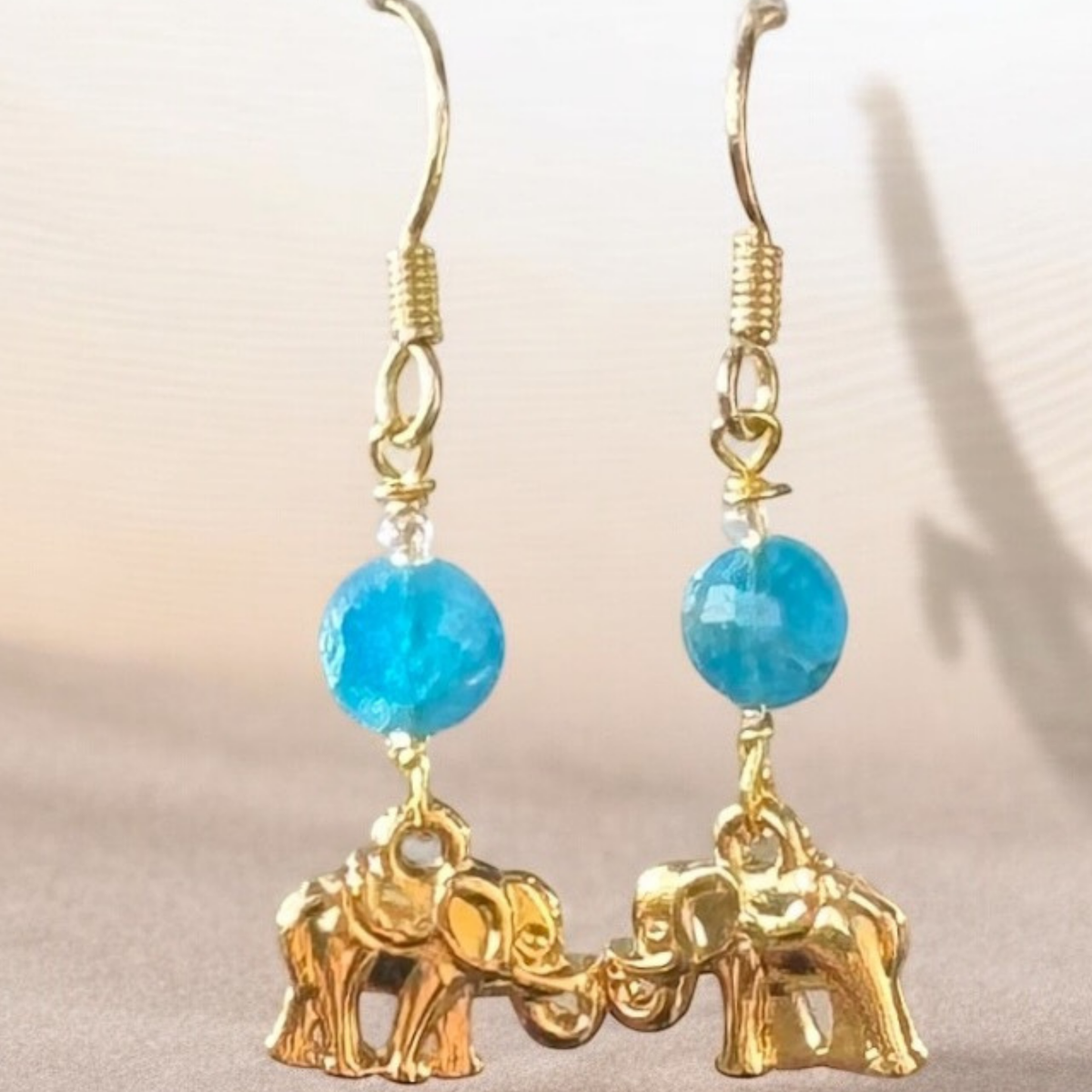 Golden Elephant Earrings with Apatite