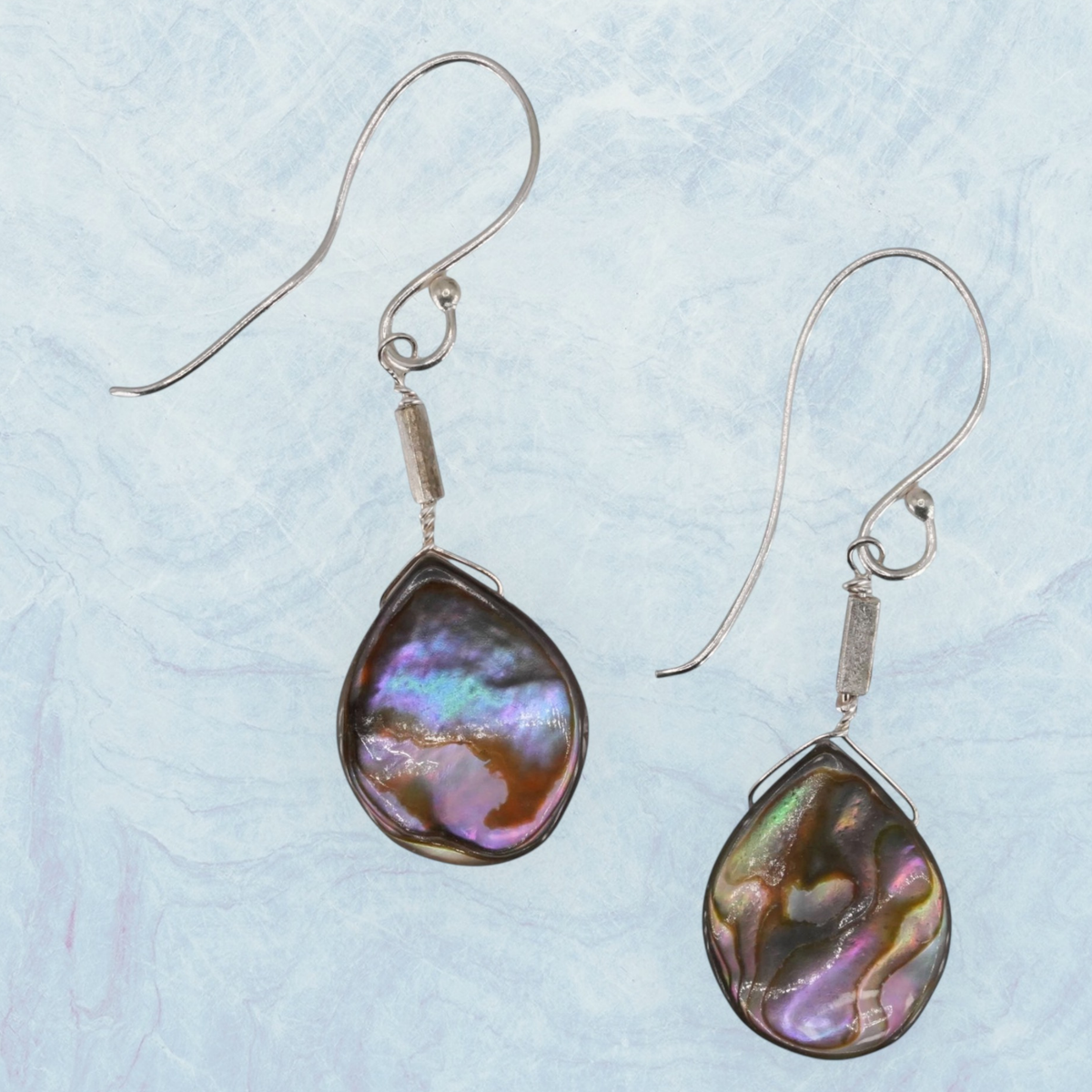 Hill Tribe Silver Abalone Drop Earrings