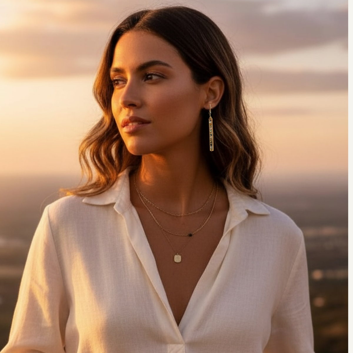 Gold Rectangle Tourmaline Drop Earrings